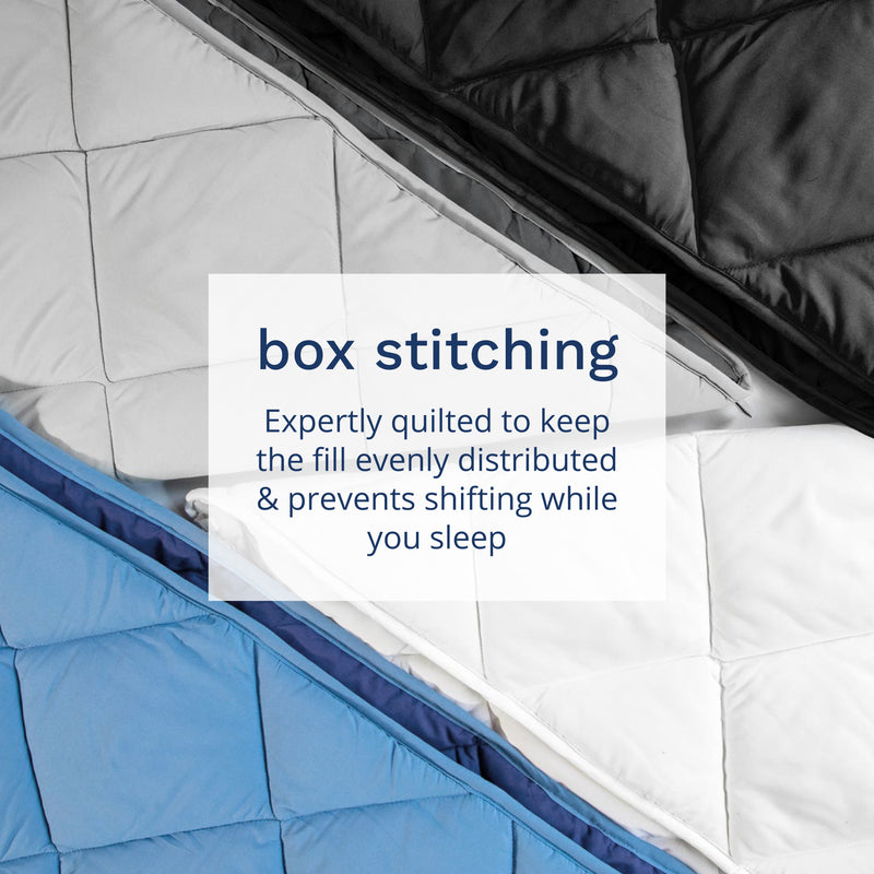 Box stitching. Expertly quilted to keep the fill evenly distributed & prevents shifting while you sleep.