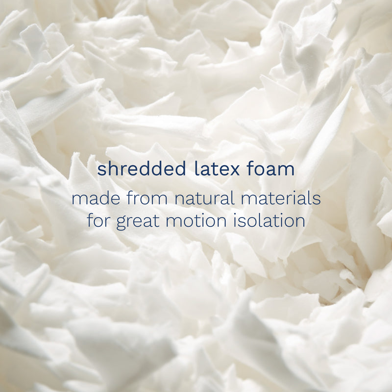 Shredded latex foam made from natural materials for great motion isolation