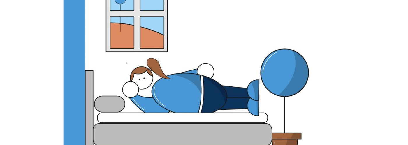 Illustration of woman resting on her bed in front of her bedroom window
