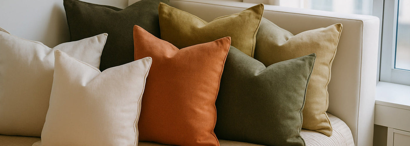 Photo of a bed with a bunch of pillows on it