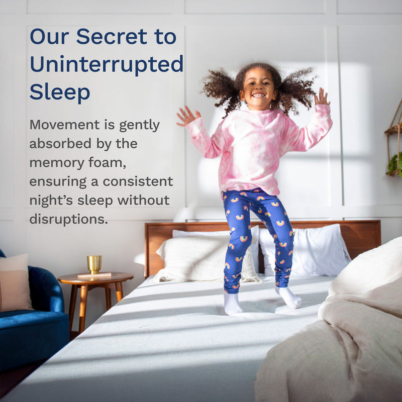 Our secret to uninterrupted sleep. Movement is gently absorbed by the memory foam, ensuring a consistent night's sleep without disruptions.