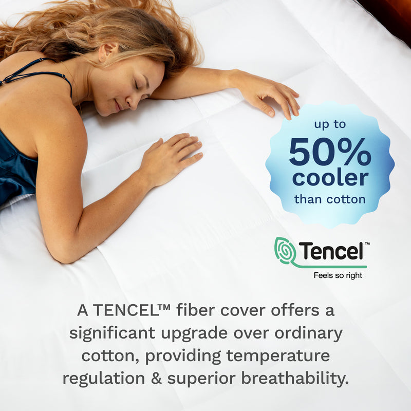 Our TENCEL™ fiber cover is up to 50% cooler than cotton