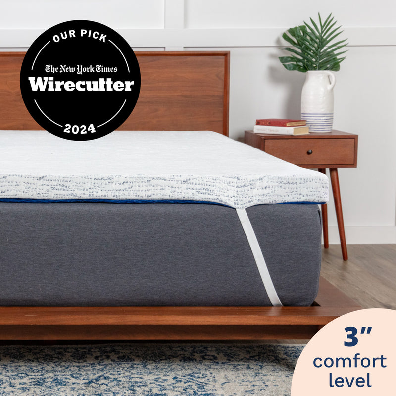 NYT Wirecutter's pick for Best Memory Foam Mattress Topper. 3-inch comfort level.