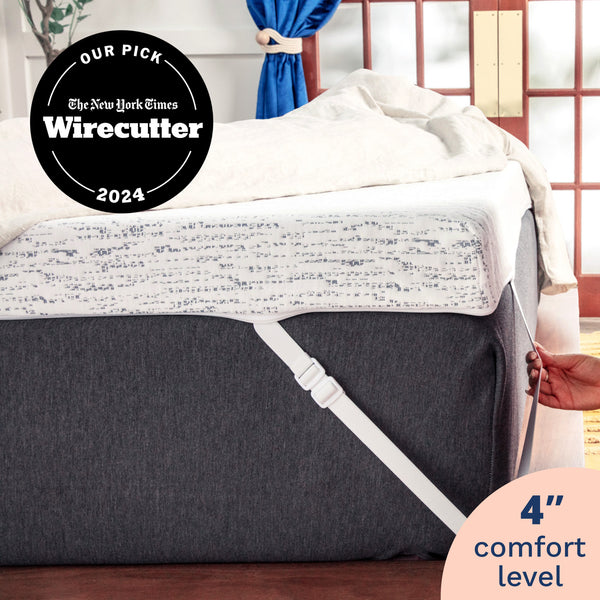 NYT Wirecutter's pick for Best Memory Foam Mattress Topper. 4-inch comfort level. (No Script)