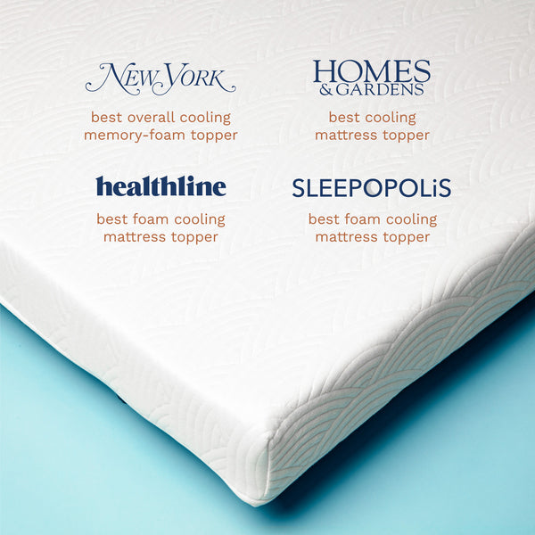 New York Mag voted it 'Best Overall Cooling Memory-Foam Topper'. Homes & Gardens voted it 'Best Cooling Mattress Topper'. Healthline voted it 'Best Foam Cooling Mattress Topper'. Sleepopolis voted it 'Best Foam Cooling Mattress Topper'.  (No Script, Alternate View)