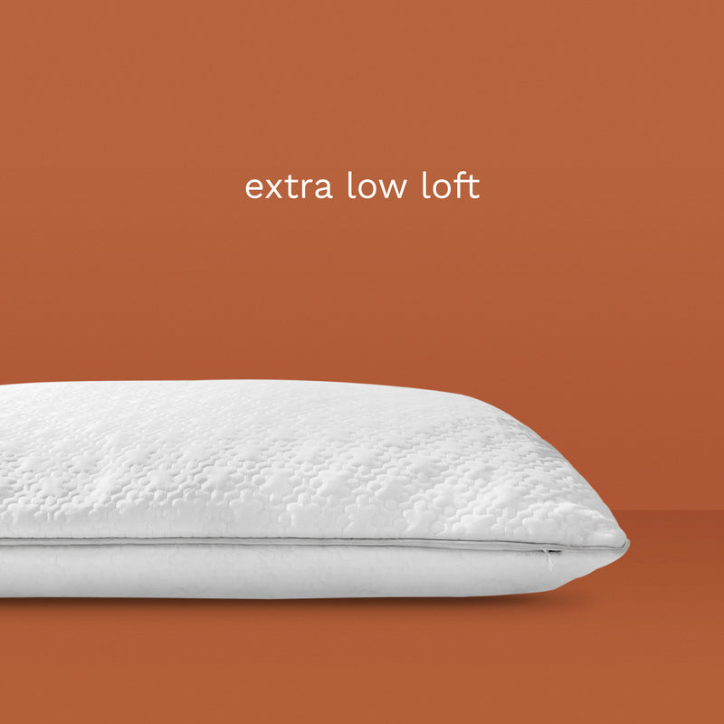Extra Low Loft: white pillow with grey piping
