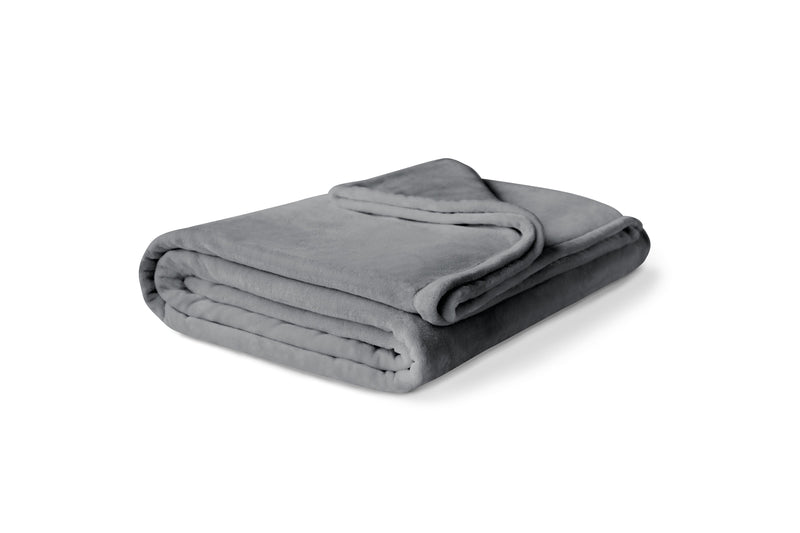 Folded gray fleece blanket